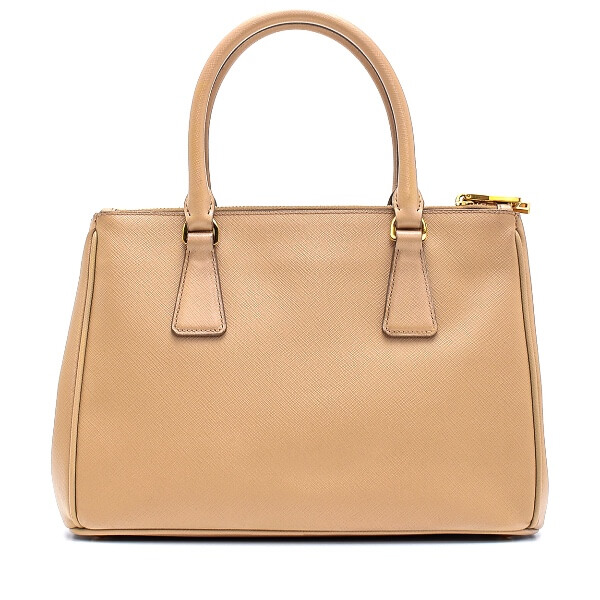 Prada - Beige Saffiano Leather Double Zip Small Top Handle Bag